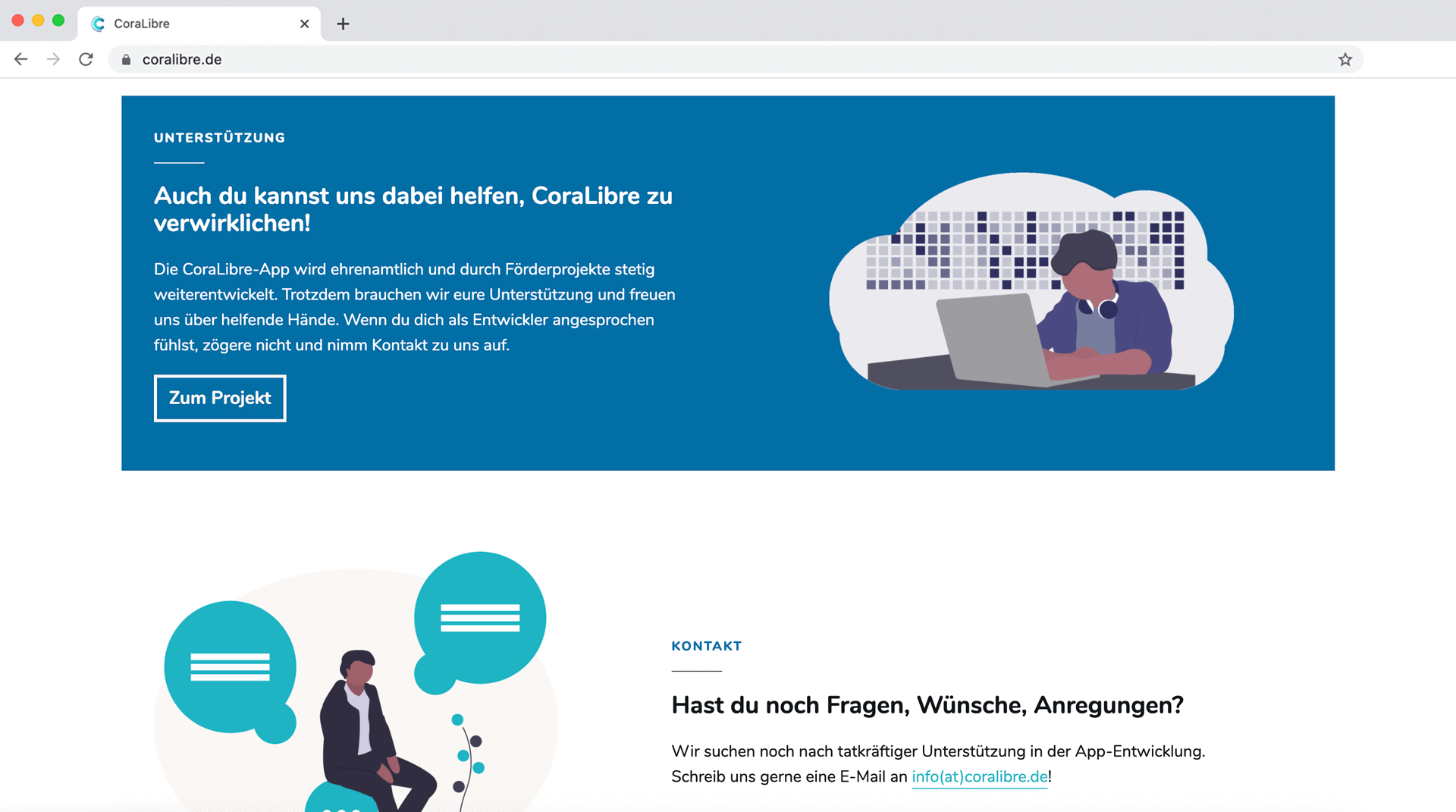 CoraLibre Website Unterstützung