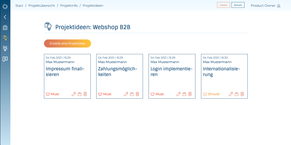Holisent Webshop B2B Benutzeroberfläche