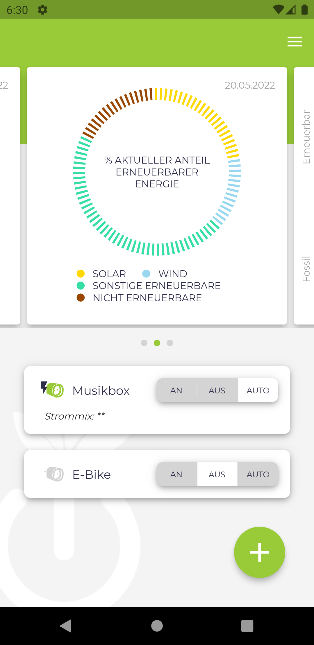 switch2green-App Screen aktueller Energiemix